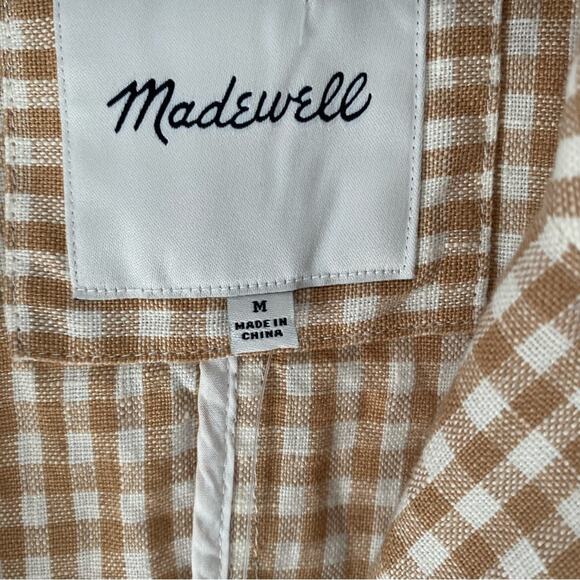 Madewell Linen Dorset Gingham Tan Cream Boyfriend Blazer NWTs size medium - Picture 10 of 12